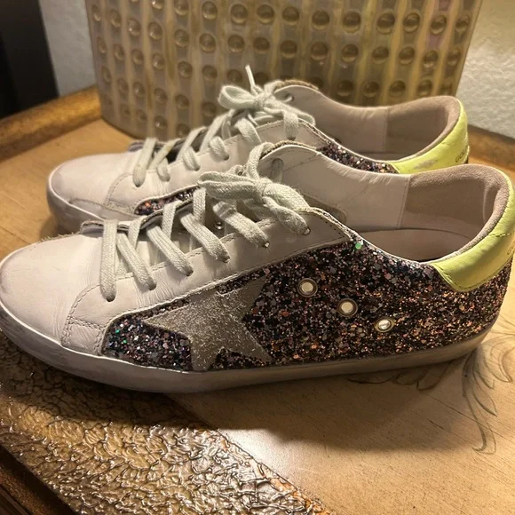 Golden Goose Multicolor Glitter Sneakers with Neon Yellow Sz 40 EUC! - Picture 4 of 15